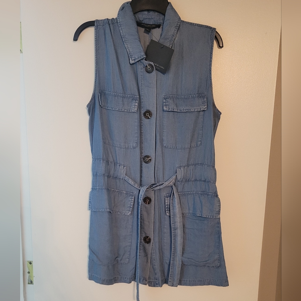 NWT! Marc New York Tencel Chambray Denim Sleeveless Tie Waist Dress - Picture 6 of 12